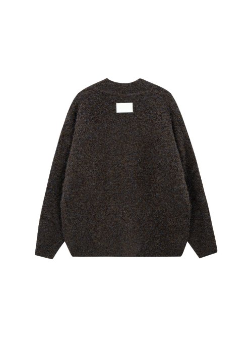 Oversized Wool Boucle V-neck Cardigan - brown