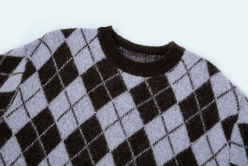 Argyle Silver Ball Pullover - purple brown