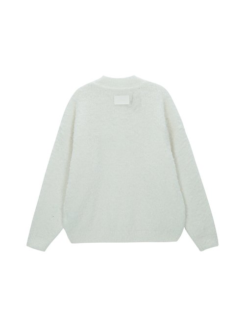 Wool Boucle V-neck Pullover - white