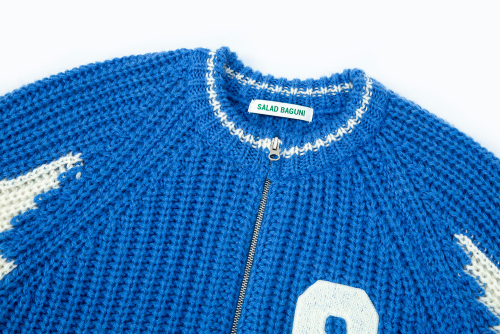 Barsity Zip-Up Cardigan - blue ivory