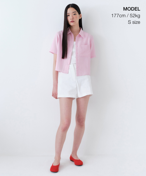 WOMENS LINEN-LIKE SHORT-SLEEVE SHIRT [PINK]