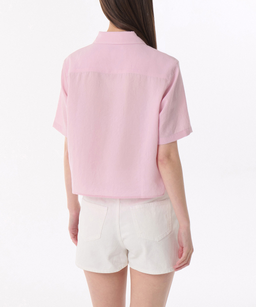 WOMENS LINEN-LIKE SHORT-SLEEVE SHIRT [PINK]