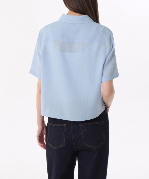 Женская рубашка Linen Like с коротким рукавом [Sky Blue]