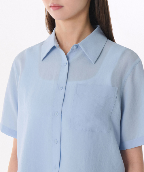 Женская рубашка Linen Like с коротким рукавом [Sky Blue]