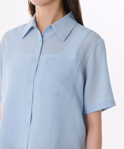 Женская рубашка Linen Like с коротким рукавом [Sky Blue]