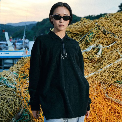 Мягкий флисовый лонгслив half-zip (Black)