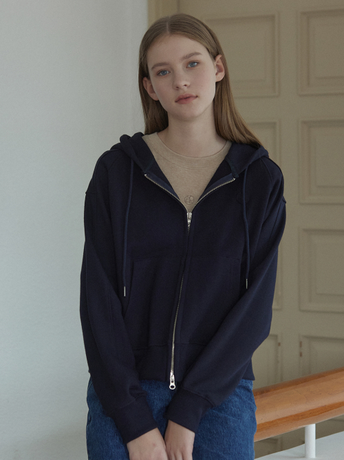 Emblem Logo Hood Zip-Up - Navy
