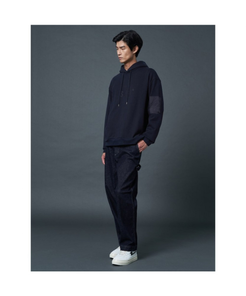 Cotton Logo Point Overfit Hoodie Navy