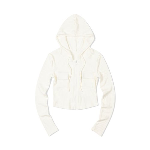 Укороченный трикотажный худи с двойным карманом (WHITE)