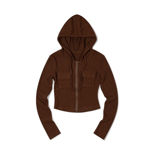Укороченное худи крупной вязки с двойным карманом (BROWN)