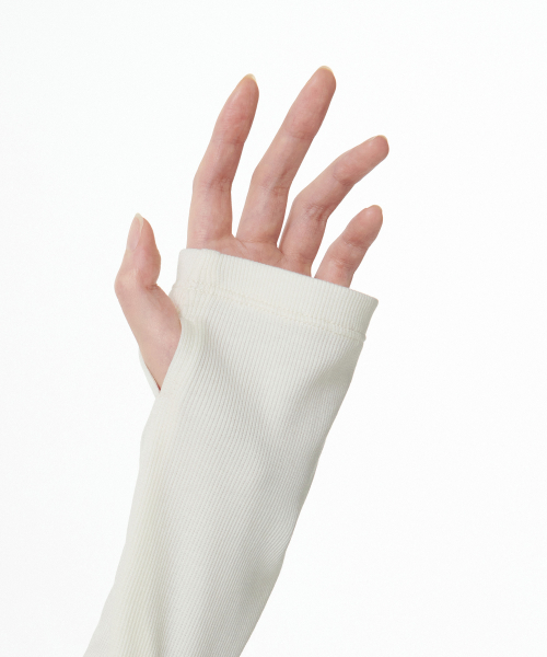 Womens Ribbed Slim Hooded Long Sleeve T-Shirt [Ivory] thumbnail 6