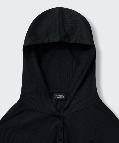 Женский облегающий лонгслив в рубчик с капюшоном [Black]