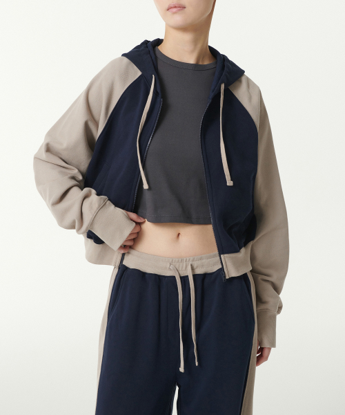 Женская укороченная зип-худи реглан [Navy/Greyish Beige]