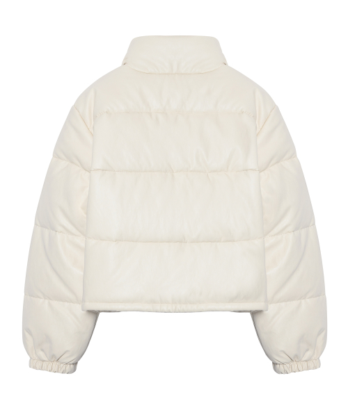 Короткий пуховик из экокожи (Cream)