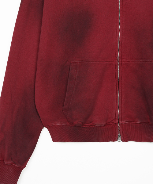 Gradation Washed Disk Logo Hood Zip-Up Brick
