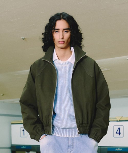 Twill однотонный Racing Zip-up Jacket_Khaki
