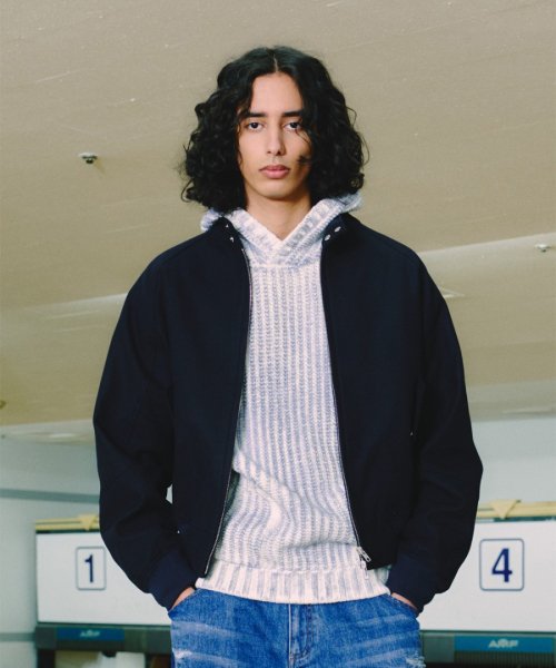 Dobby Twill 3D Sleeve Harrington Jacket_Navy