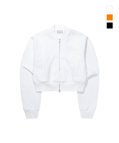 Женский кроп-бомбер из свитшота с крупной вышивкой (White)