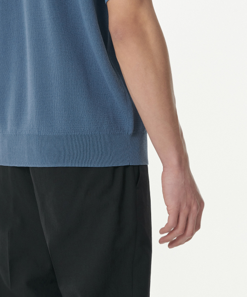 Cool Touch Slit Neck Knitted Polo Shirt [Blue Gray] thumbnail 6