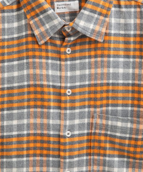 Universal Works Square Pocket Plaid Shirt - Grey Marl/Orange