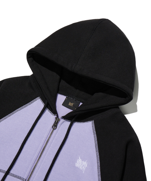 W RAGLAN STITCH HOOD ZIP UP - VIOLET