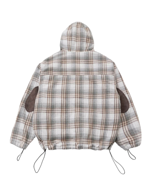 LEATHER ELBOW PATCH CHECK ANORAK (BEIGE)