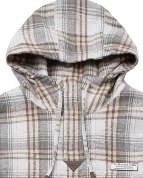 LEATHER ELBOW PATCH CHECK ANORAK (BEIGE)