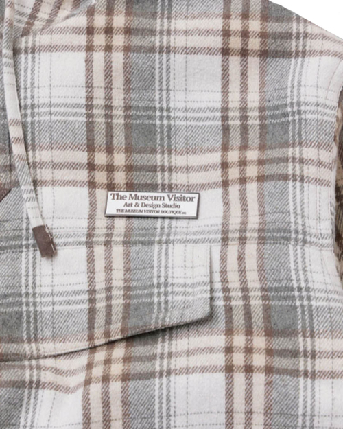 LEATHER ELBOW PATCH CHECK ANORAK (BEIGE)