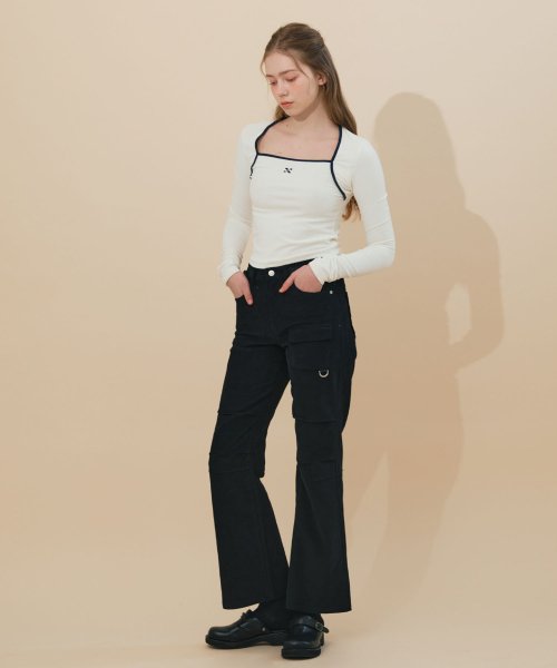 Вельветовые брюки карго клеш (Black)