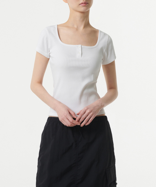 WOMENS SLIM SQUARE NECK HENRY T-рубашка [WHITE]