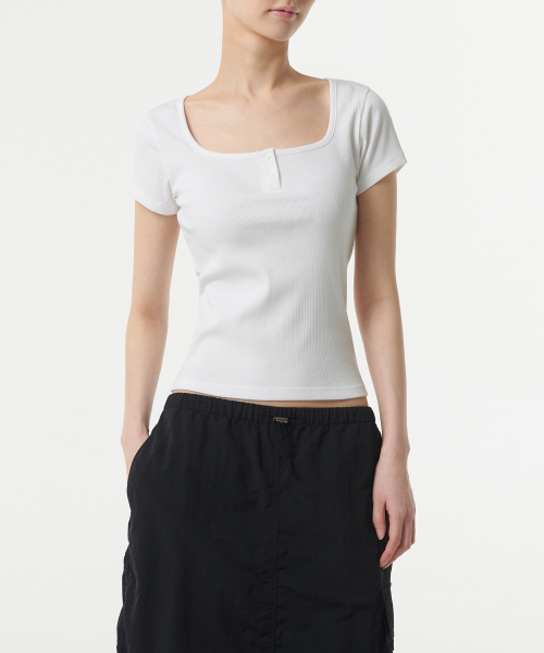 WOMENS SLIM SQUARE NECK HENRY T-рубашка [WHITE]