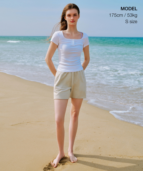 WOMENS SLIM SQUARE NECK HENRY T-рубашка [WHITE]