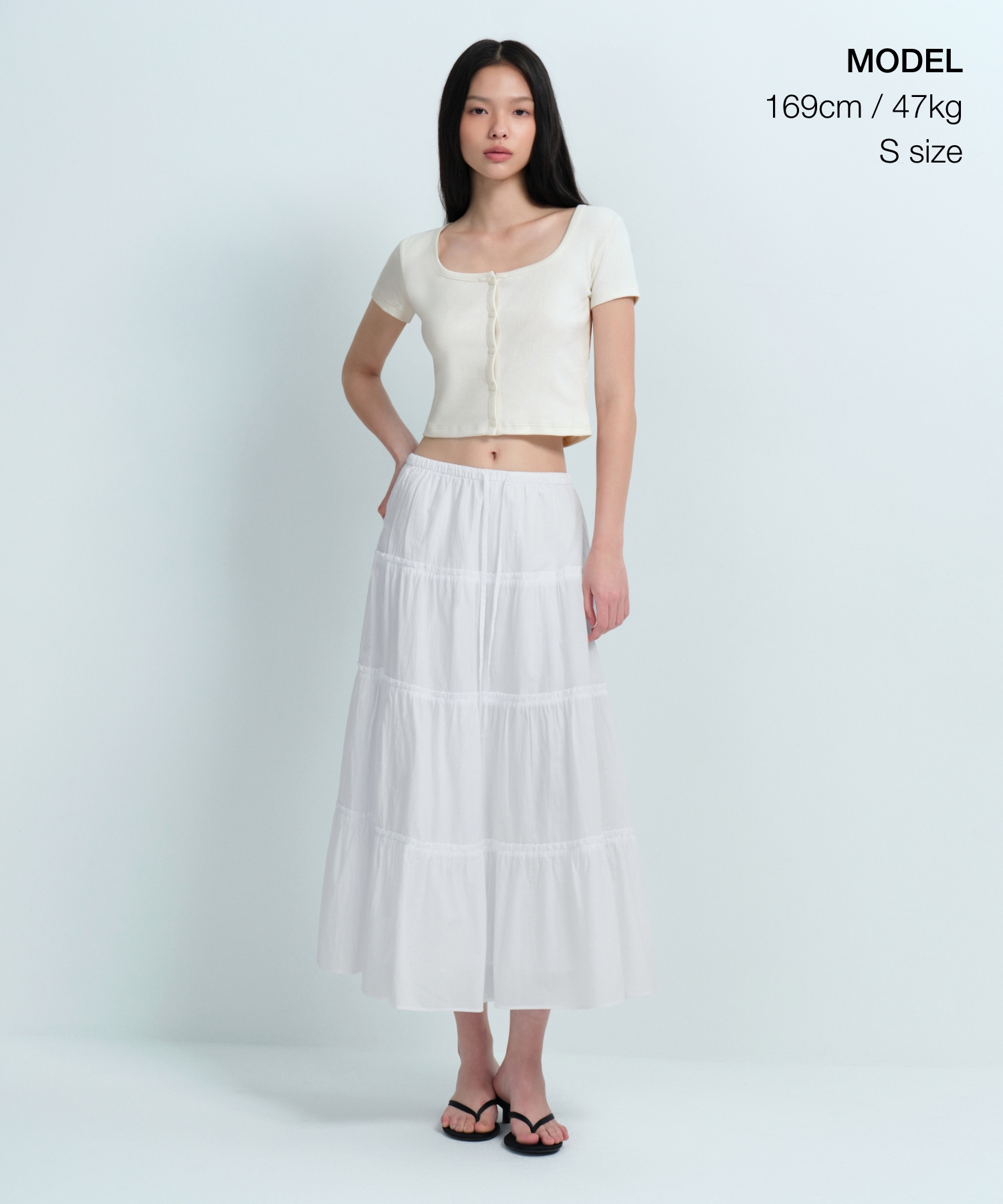 WOMENS SLIM CROP SQUARE NECK BUTTON T-рубашка [CREAM]