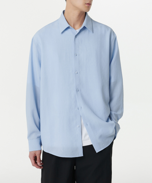 Relaxed Linen-Like Shirt [Sky Blue] thumbnail 2