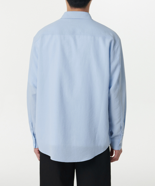 Relaxed Linen-Like Shirt [Sky Blue] thumbnail 3