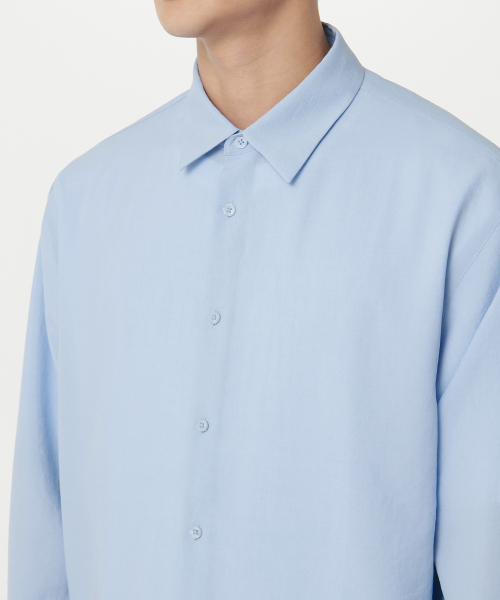 Relaxed Linen-Like Shirt [Sky Blue] thumbnail 4