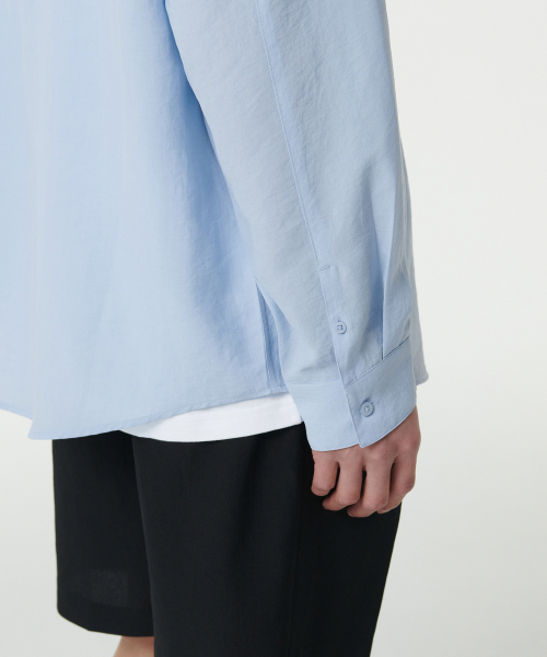 Relaxed Linen-Like Shirt [Sky Blue] thumbnail 5