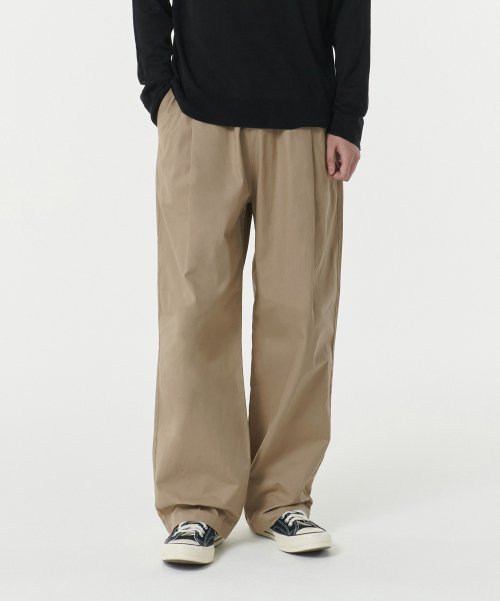 COTTON DEEP TUCK широкие BANDING брюки [BEIGE]