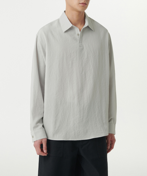 Relaxed Linen-Like Tunic Shirt [Light Warm Gray] thumbnail 2