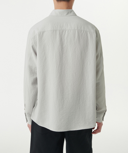 Relaxed Linen-Like Tunic Shirt [Light Warm Gray] thumbnail 3