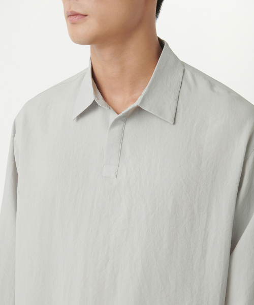 Relaxed Linen-Like Tunic Shirt [Light Warm Gray] thumbnail 4