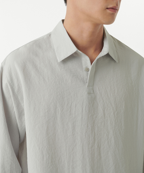 Relaxed Linen-Like Tunic Shirt [Light Warm Gray] thumbnail 5