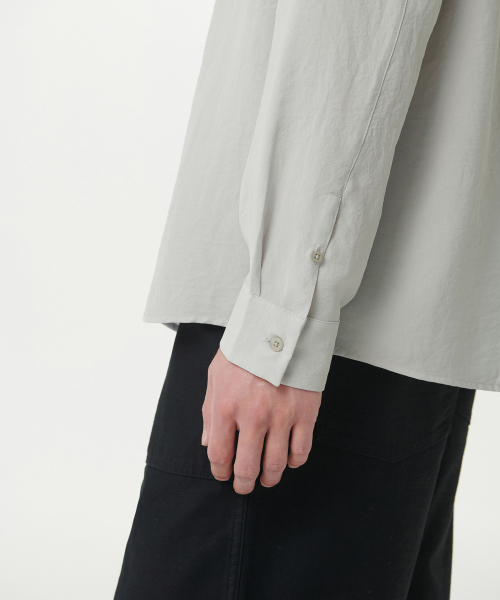Relaxed Linen-Like Tunic Shirt [Light Warm Gray] thumbnail 6
