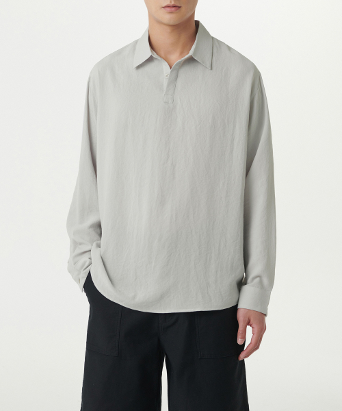 Relaxed Linen-Like Tunic Shirt [Light Warm Gray] thumbnail 7