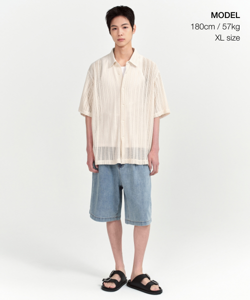RELAXED CROCHET HALF SLEEVE рубашка [IVORY]