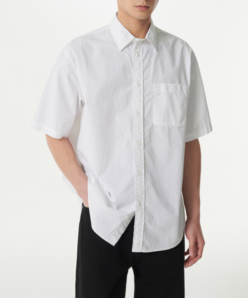RELAXED WASHED POPLIN HALF SLEEVE рубашка [WHITE]