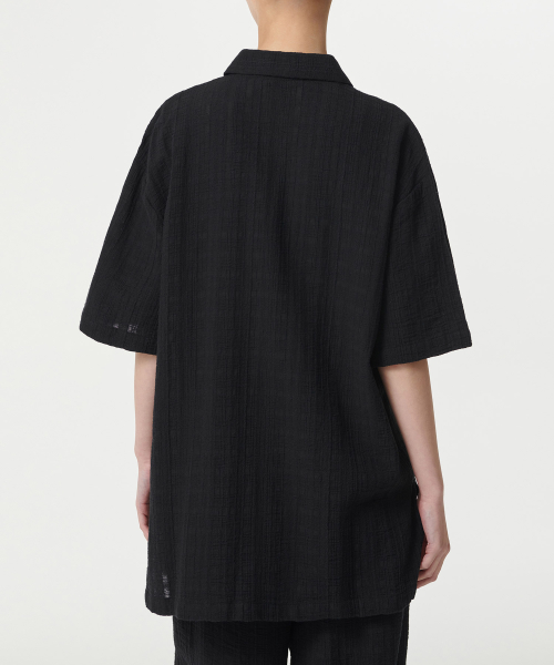 Женская оверсайз рубашка в клетку с кружевом и коротким рукавом [Black]