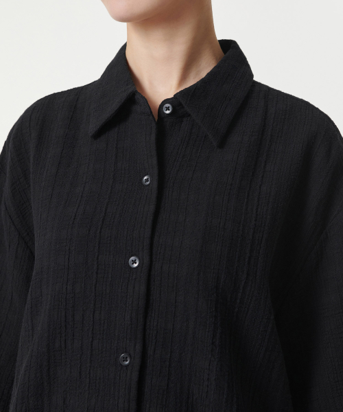 Женская оверсайз рубашка в клетку с кружевом и коротким рукавом [Black]