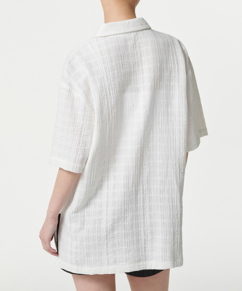 WOMENS OVERSIZE PLAID LACE HALF SLEEVE рубашка [IVORY]