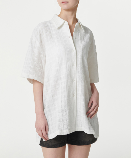 WOMENS OVERSIZE PLAID LACE HALF SLEEVE рубашка [IVORY]